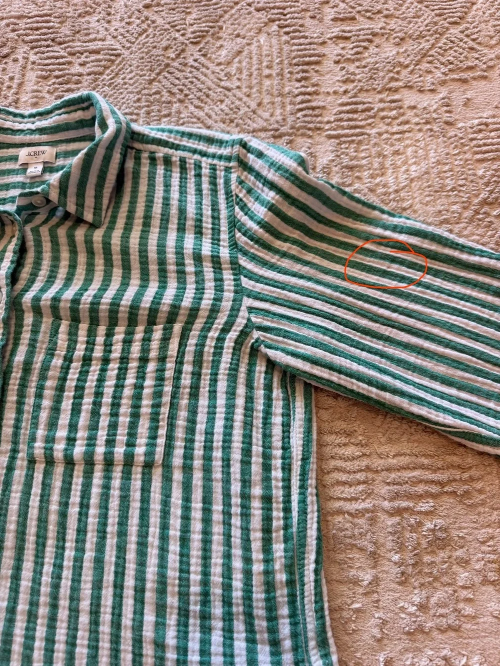 J.Crew Green White Striped Cotton Button Down Shirt Size Medium